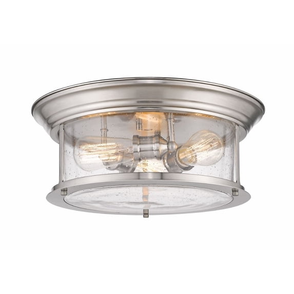 Z-Lite Sonna 3 Light 16" Round Seedy Glass Steel Flush Mount in Brushed Nickel