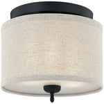 Ouoizel Blanche 3-Light Round Flush Mount Ceiling Light, 16" Drum Light, Beige Fabric Shade & Matte Black Canopy, Transitional Close to Ceiling Light Fixtures for Home, Kitchen or Office Lighting