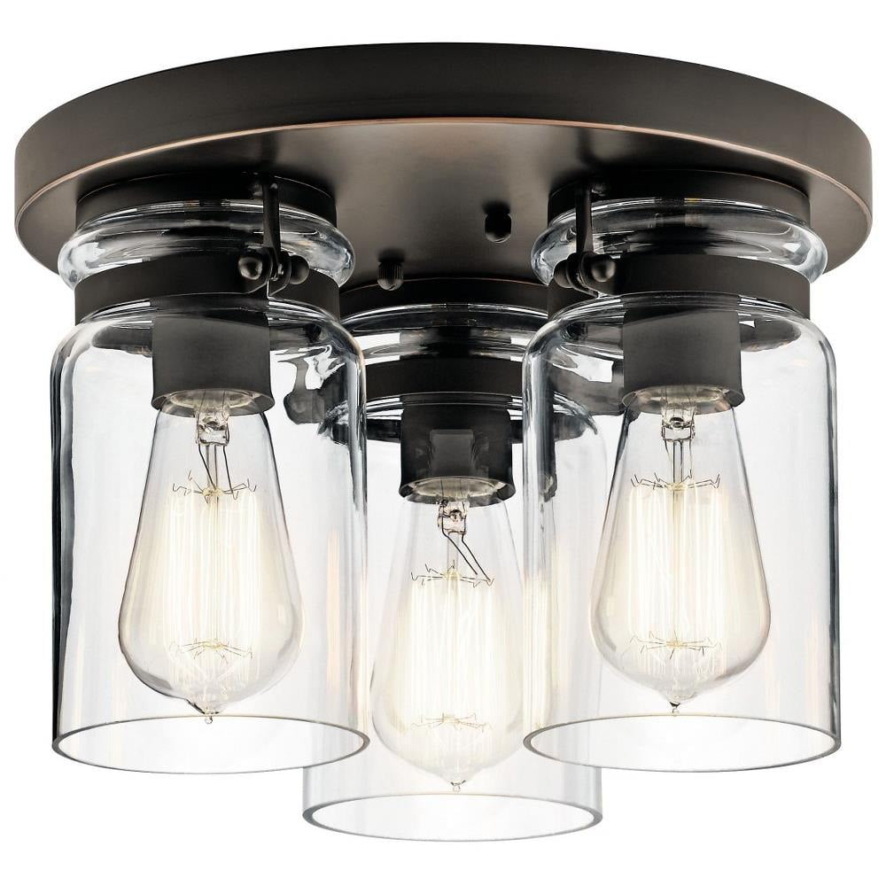 Brinley 11.75" 3-Light Clear Glass Bronze Flush Mount
