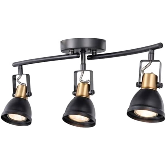 3 Light Foldable Track Lighting Kit, Matte Black Brass Finish Pivot Shades Rotatable Arm with GU10 Socket Modern Ceiling Spot Light for Kitchen,Bedroom,Living Room Home Improvement