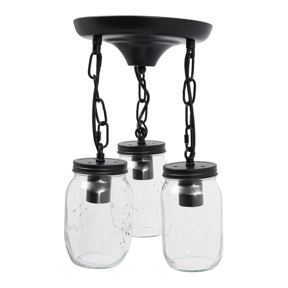 3-Light Glass Mason Jar Kitchen Island Pendant Ceiling Light, Farmhouse Style Hanging Lamp for Kitchen, Barn & Dining Room Decoration