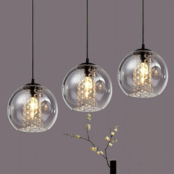 3-Light Glass Pendant Lights Kitchen Island Bubble Globe Chandelier Modern Clear Ball Hanging Light Adjustable Heights