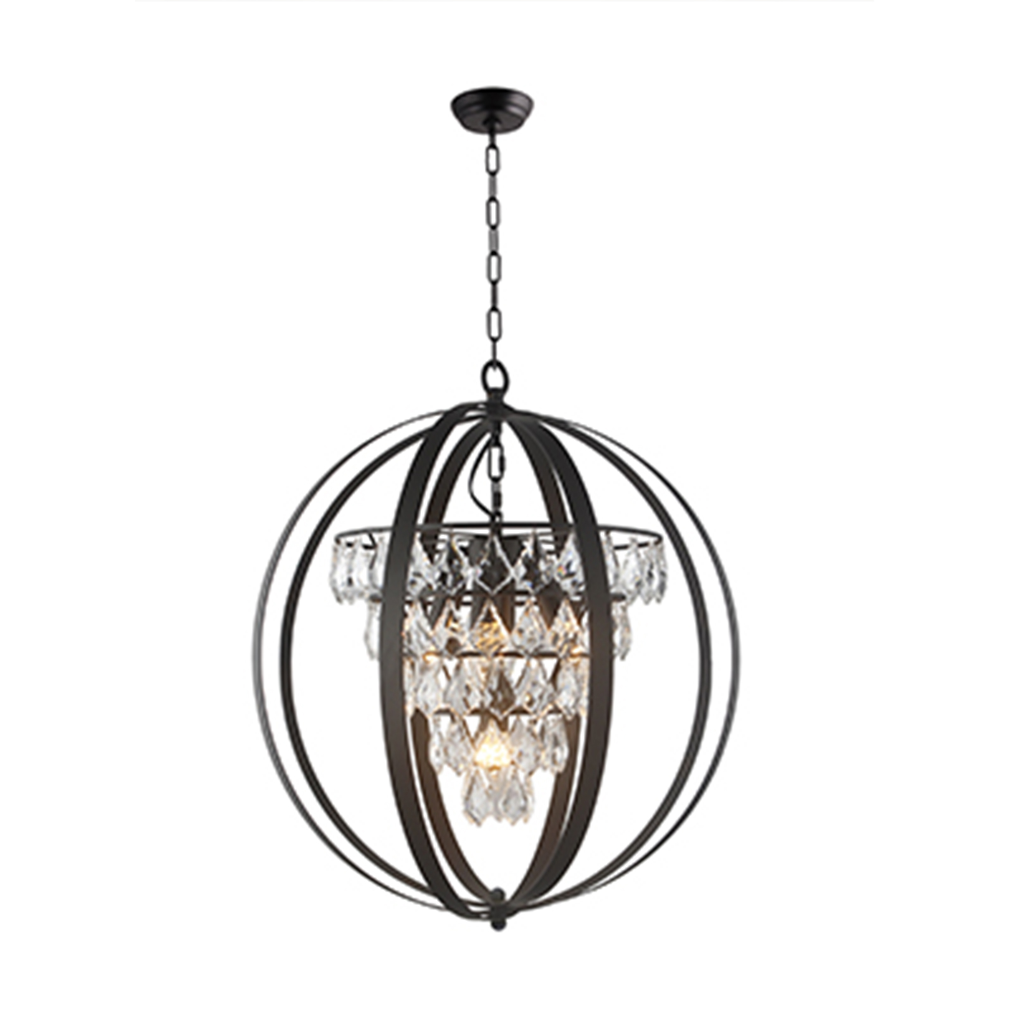 3 Light Globe Chandelier in Antique Brown Finish and Clear Crystals