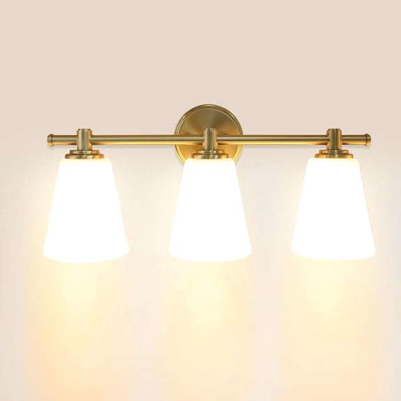 3-Light Gold Bathroom Vanlity Light Over Mirror, Bathroom Light Fixtures with Frosted Glass Shade, Modern Wall Sconce Lighting, E26 Socket (Bulbs Not Included)