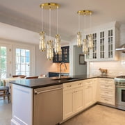 3-Light Gold Crystal Chandelier with Adjustable Chain 39" - Iron Ceiling Light, Clear Glass Shade, 12" Flush Mount for Living Room & Dining Room