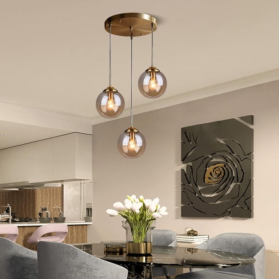 3-Light Gold Globe Pendant Light, Modern Decorative Home Ceiling Lighting Fixture