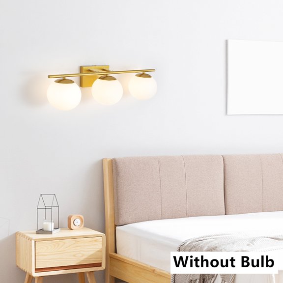 3-Light Gold Vanity Light with Milk White Glass Globes