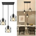 thumbnail image 1 of 3-Light Hanging Pendant Light Fixtures, Farmhouse Kitchen Island Light Fixture, Industrial Hanging Pendant Lighting for Dining Room Bedroom Hallway, Black Metal Cage Pendant Lamp, E26 Base, 1 of 7