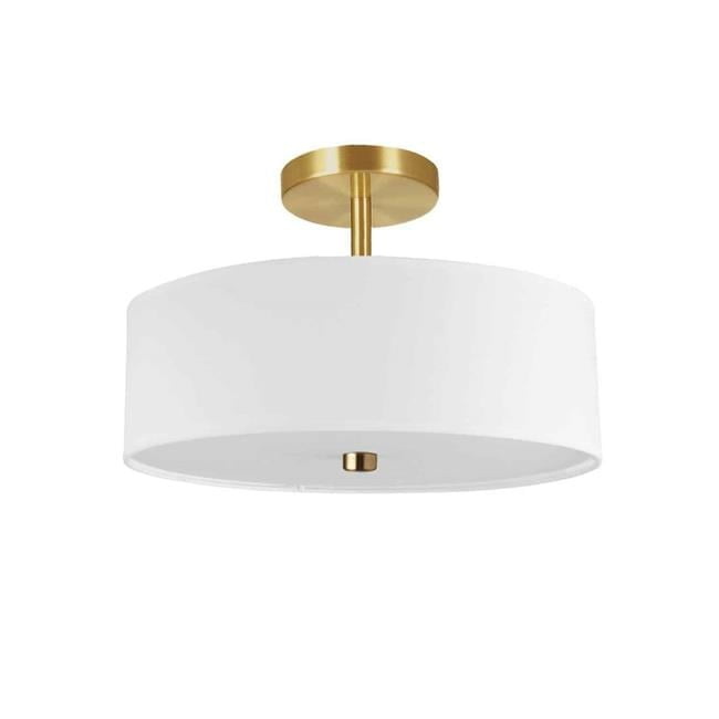 Everly Aged Brass 14'' White Drum Semi-Flush Ceiling Light