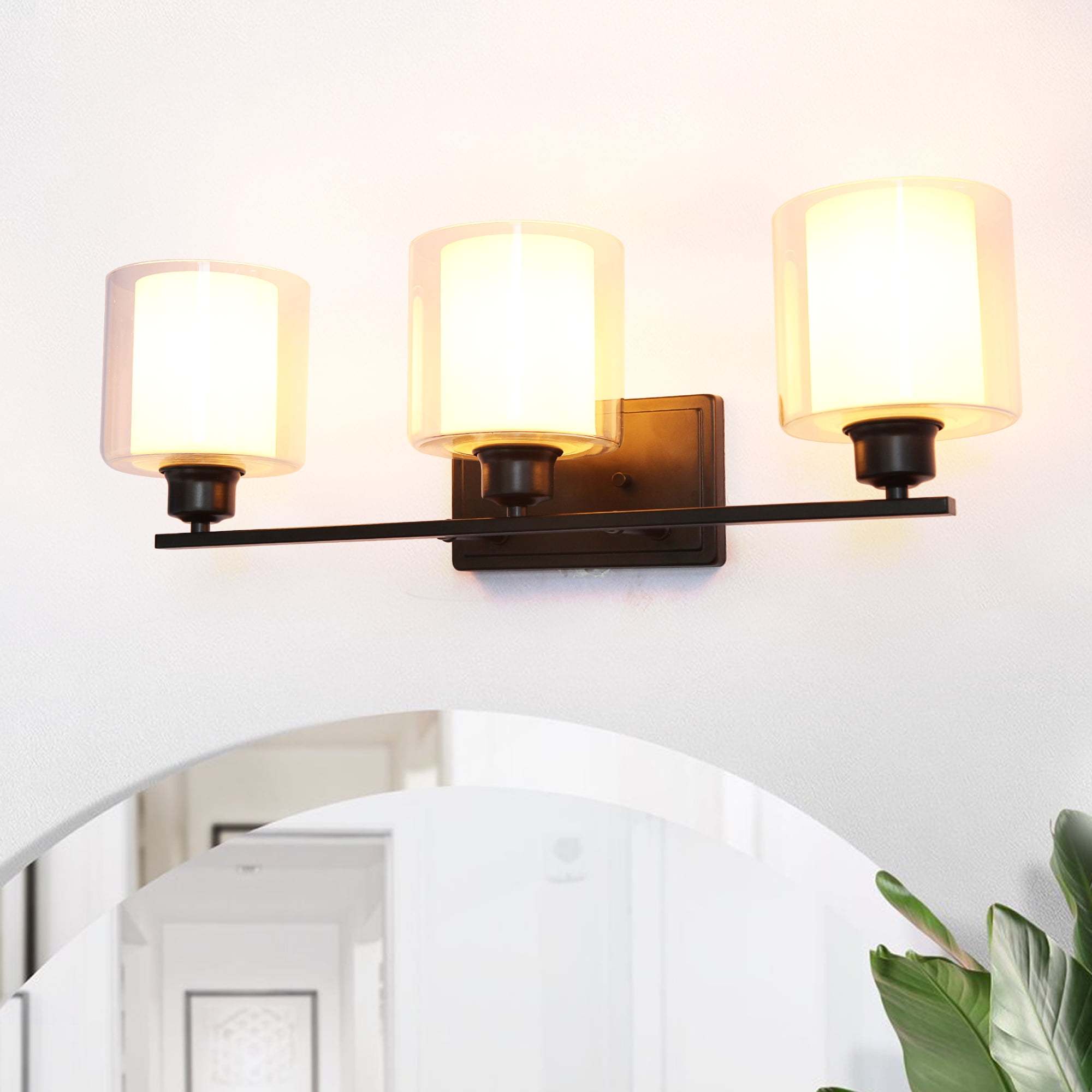 24.75" Oil-Rubbed Bronze Vanity Light with White Glass Shades