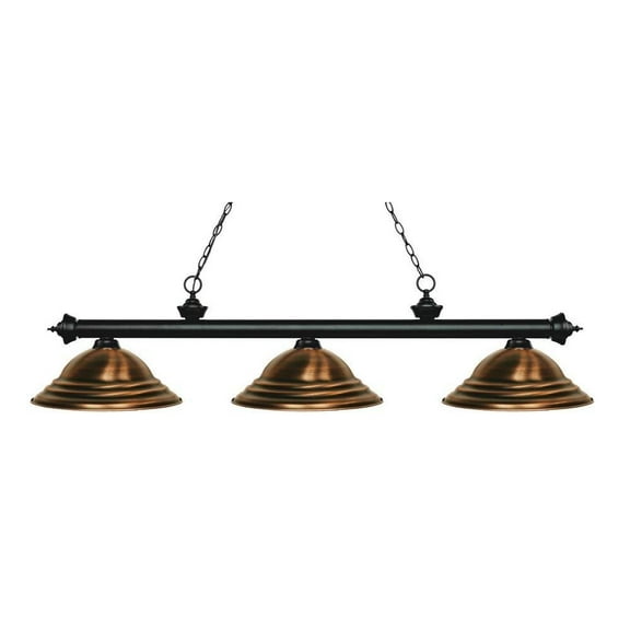 -3 Light Island/Billiard in Billiard Style-16 inches Wide By 13.25 inches High-Matte Black Finish-Antique Copper Shade Color Bailey Street Home