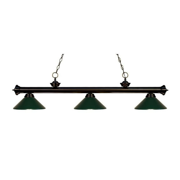 -3 Light Island/Billiard in Billiard Style-16 inches Wide By 15 inches High-Bronze Finish-Dark Green
