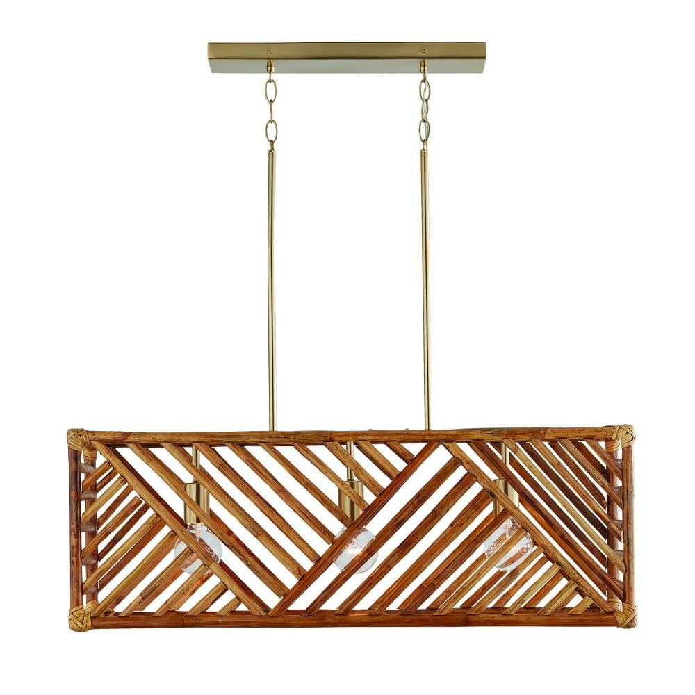 Soleil Matte Brass 3-Light Island Pendant with Bamboo Accents