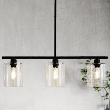 3-Light Island Pendant With Clear Glass Shades,Pendant Lighting for Dining Room Ceiling Light, Brushed Nickel Finish with Clear Glass,Black