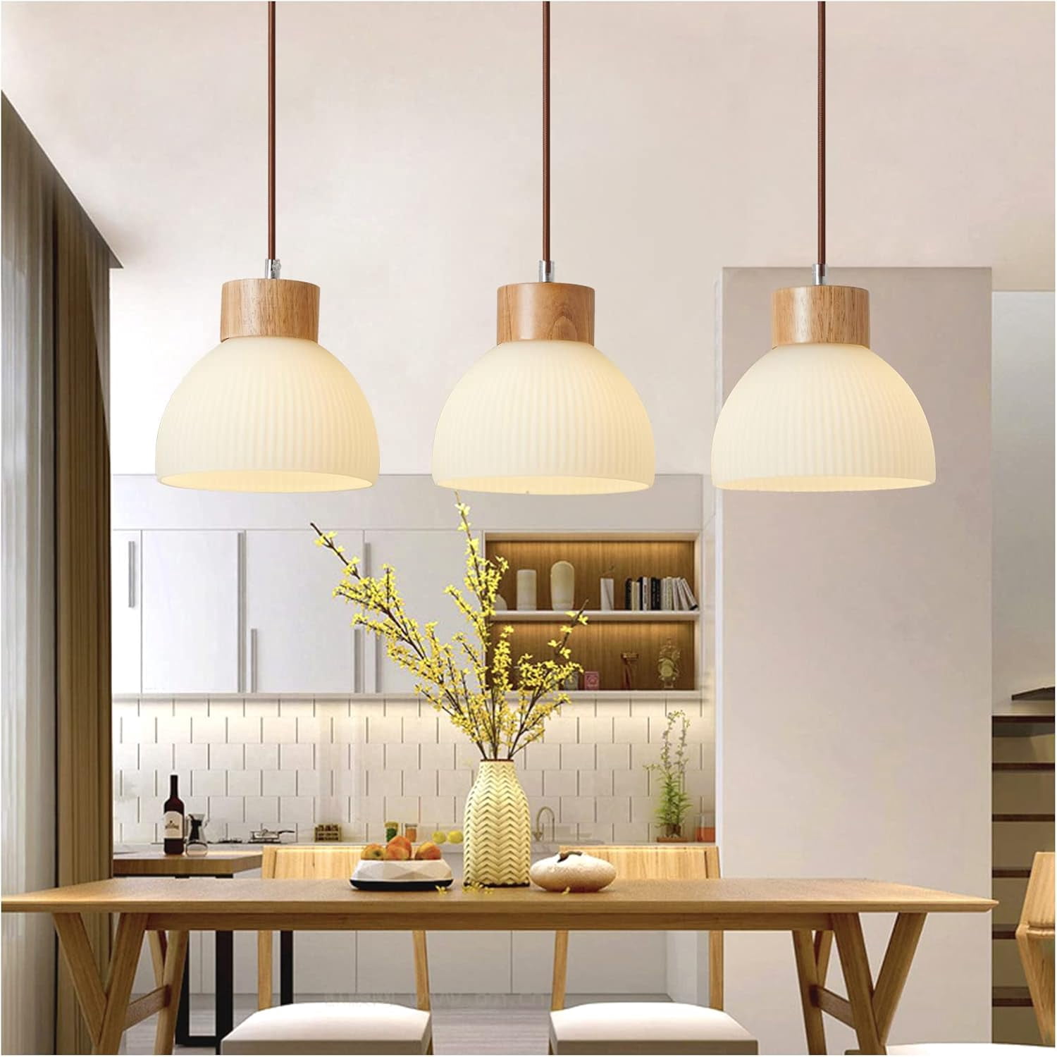 5-Light Linear Chandelier In Muted Gold - Farmhouse Modern Pendant Light For Kitchen Island