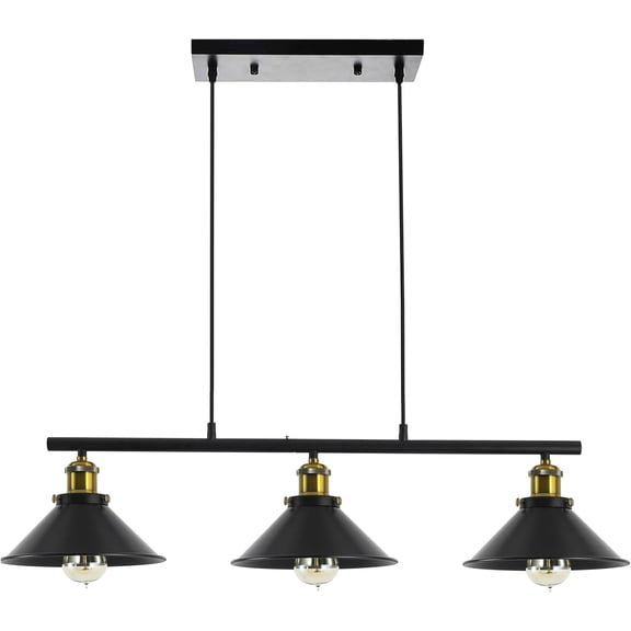 3-Light Kitchen Island Pendant Light Fixture, Farmhouse Linear Hanging Lighting, Industrial Chandelier with Matt Black Finish for Kitchen, Bar, Dining Room, Pool Table