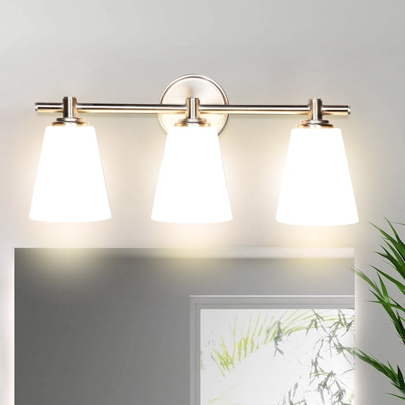 3 Light LED Bath Bar Light, LED Mirror Front Make-up Vanity, Light Bathroom Lighting Fixture with Glass, Indoor Wall Lamp 3-Blub Brushed Nickel