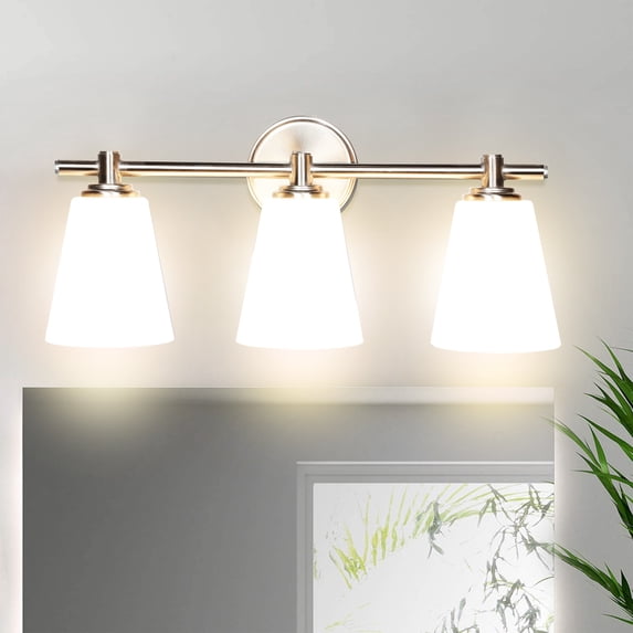 3 Light LED Bath Bar Light, LED Mirror Front Make-up Vanity, Light Bathroom Lighting Fixture with Glass, Indoor Wall Lamp 3-Blub Brushed Nickel
