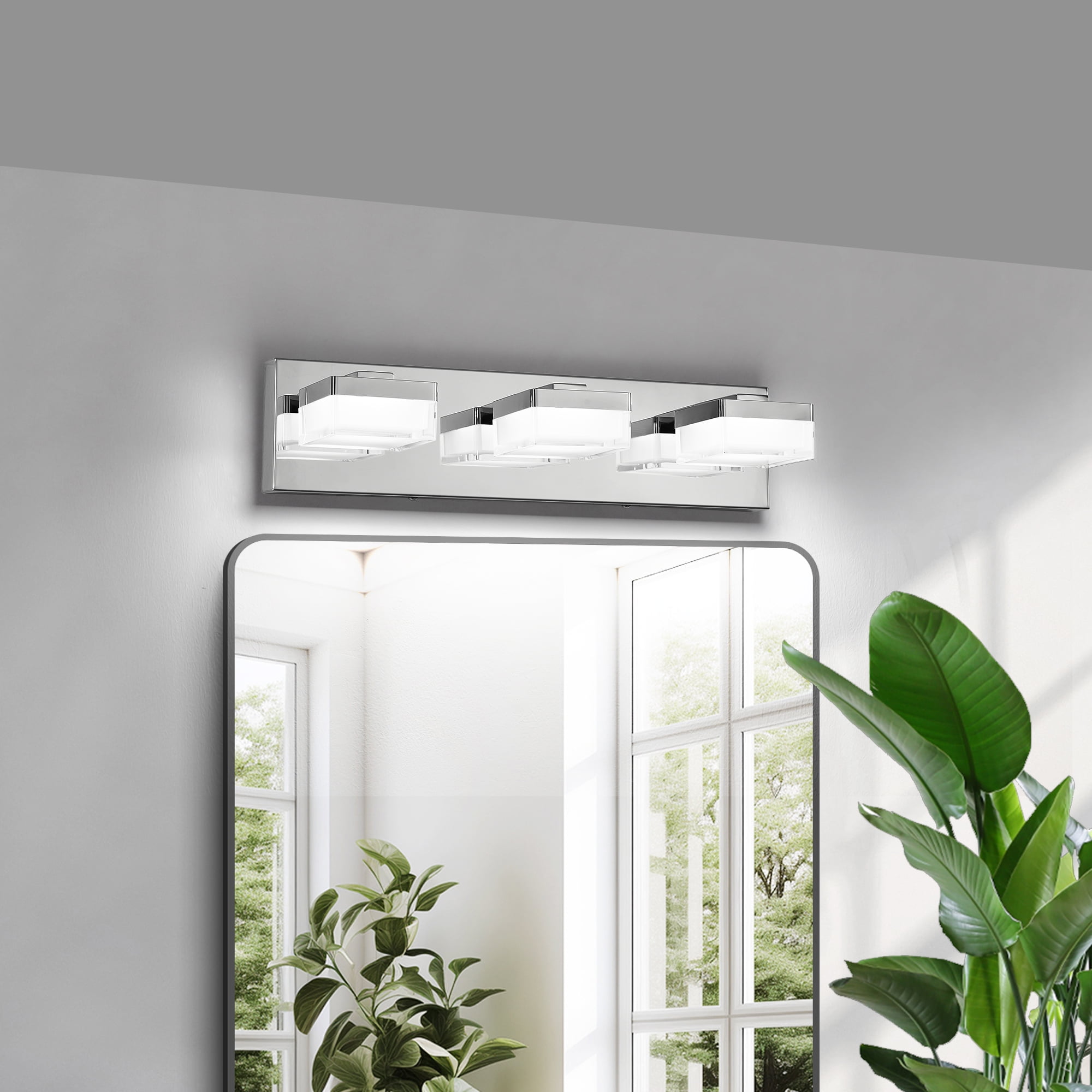 3 Light LED Modern Bathroom Lighting Fixtures Over Mirror 18.1in Dimmable Bathroom Vanity Light Fixture Chrome