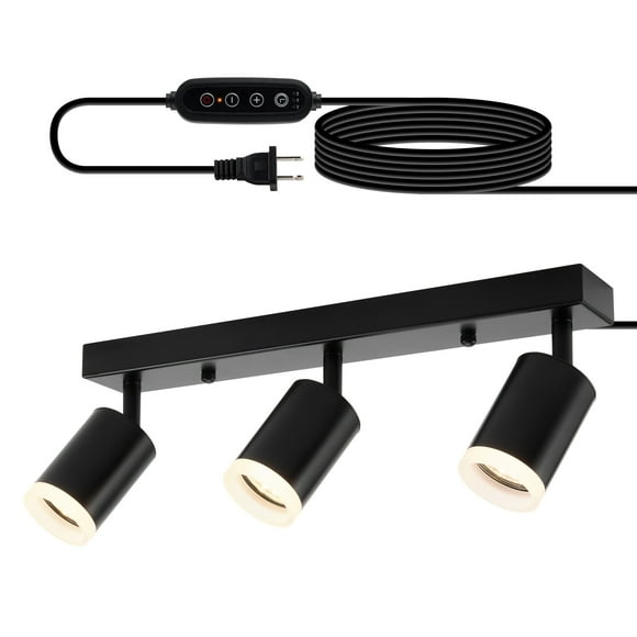 3 Light Plug In Track Lighting, Dimmable Ceiling Spotlight, Flexibly Rotatable Heads, 14.3ft Cord, Modern Light Fixtures For Kitchen Cabinet Gallery Hallway Artwork