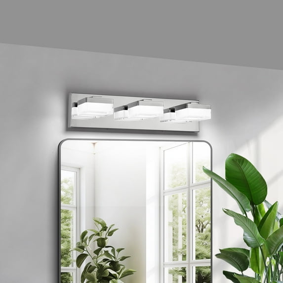 3-Light LED Vanity Light, 18.1 Inch Dimmable Bathroom Light Fixtures Over Mirro 6000K, Polished Chrome Modern
