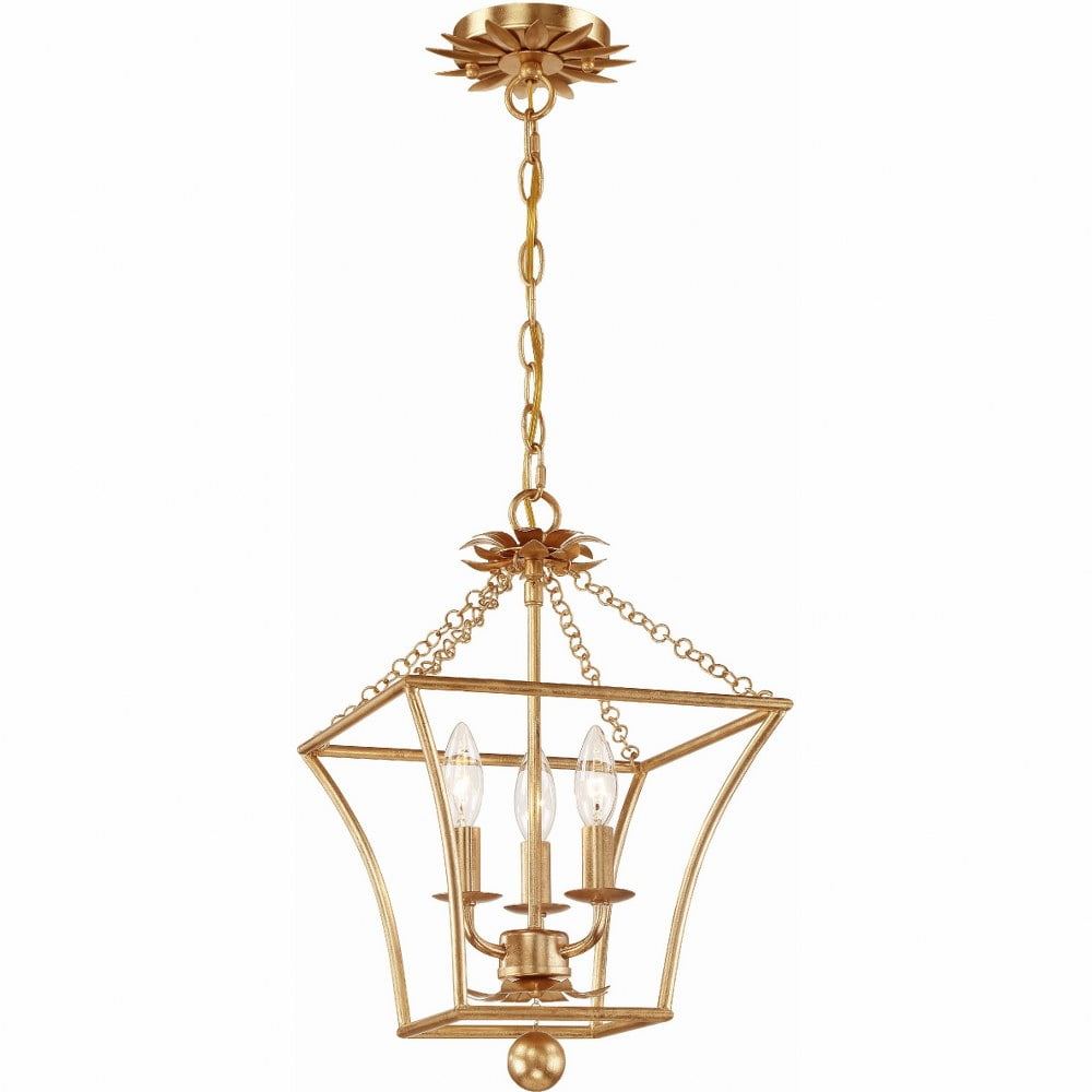Mini Antique Gold Crystal 3-Light Lantern