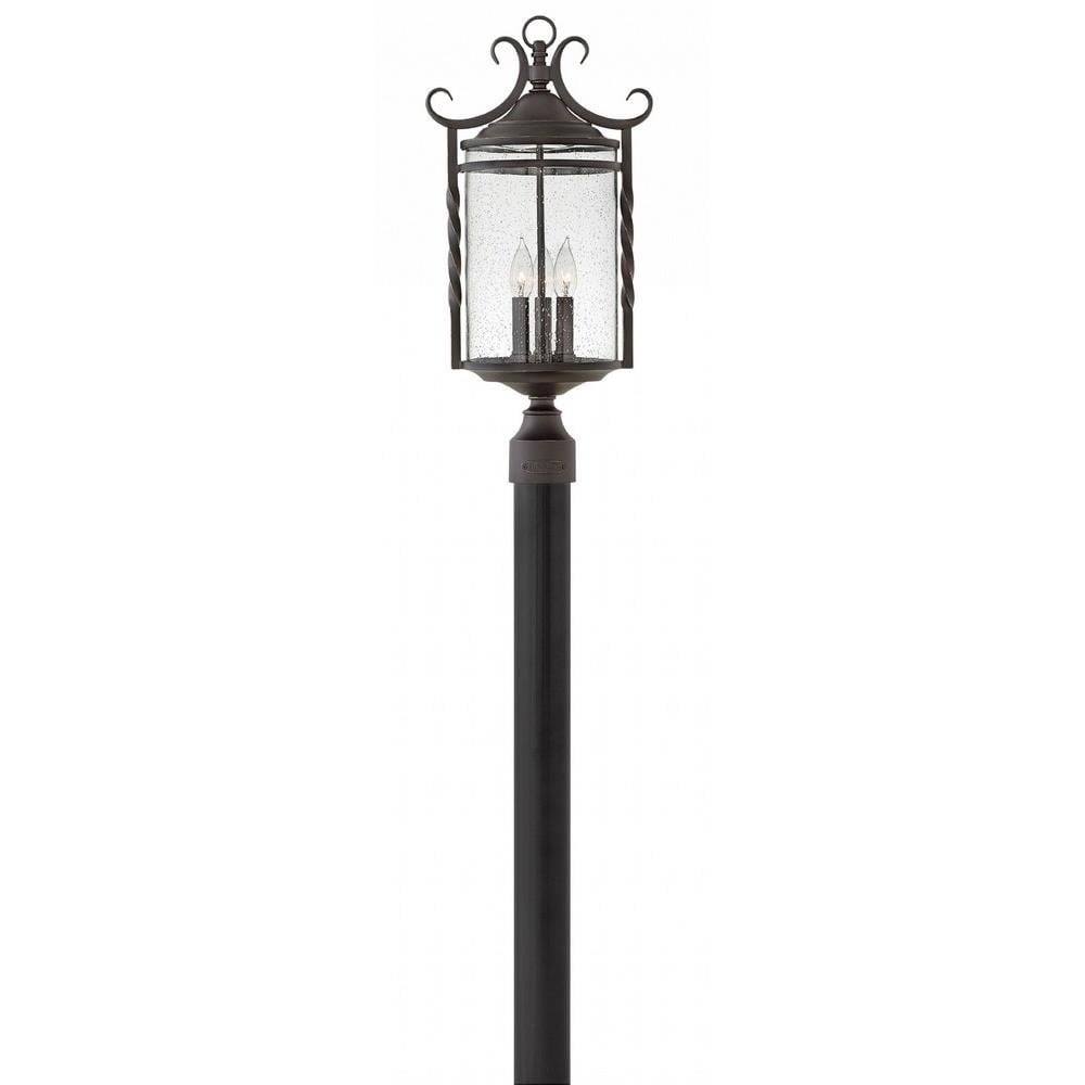 3 Light Large Outdoor Post Top or Pier Mount Lantern in Rustic Style 12 inches Wide By 23.75 inches High-Olde Black Finish-Clear Seedy Glass Color