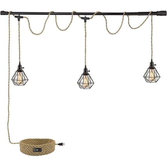 3-Light  Light with Plug in Cord,Plug in Pendant Light 22ft  Rope Pendant Lighting  3-Light  Lamp Fixtures for Kitchen  Living Room Bedroom