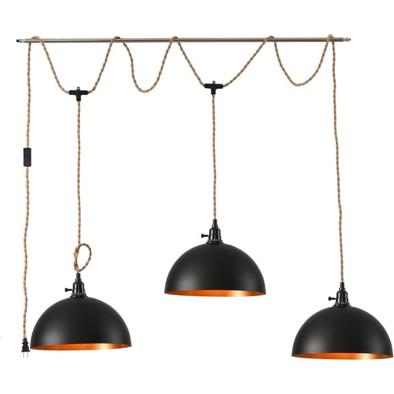 3-Light  Light with Plug in Cord,Plug in Pendant Light 22ft  Rope Pendant Lighting  3-Light  Lamp Fixtures for Kitchen  Living Room Bedroom