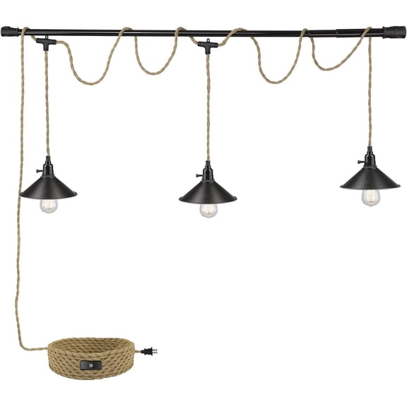 3-Light  Light with Plug in Cord,Plug in Pendant Light 22ft  Rope Pendant Lighting  3-Light  Lamp Fixtures for Kitchen  Living Room Bedroom