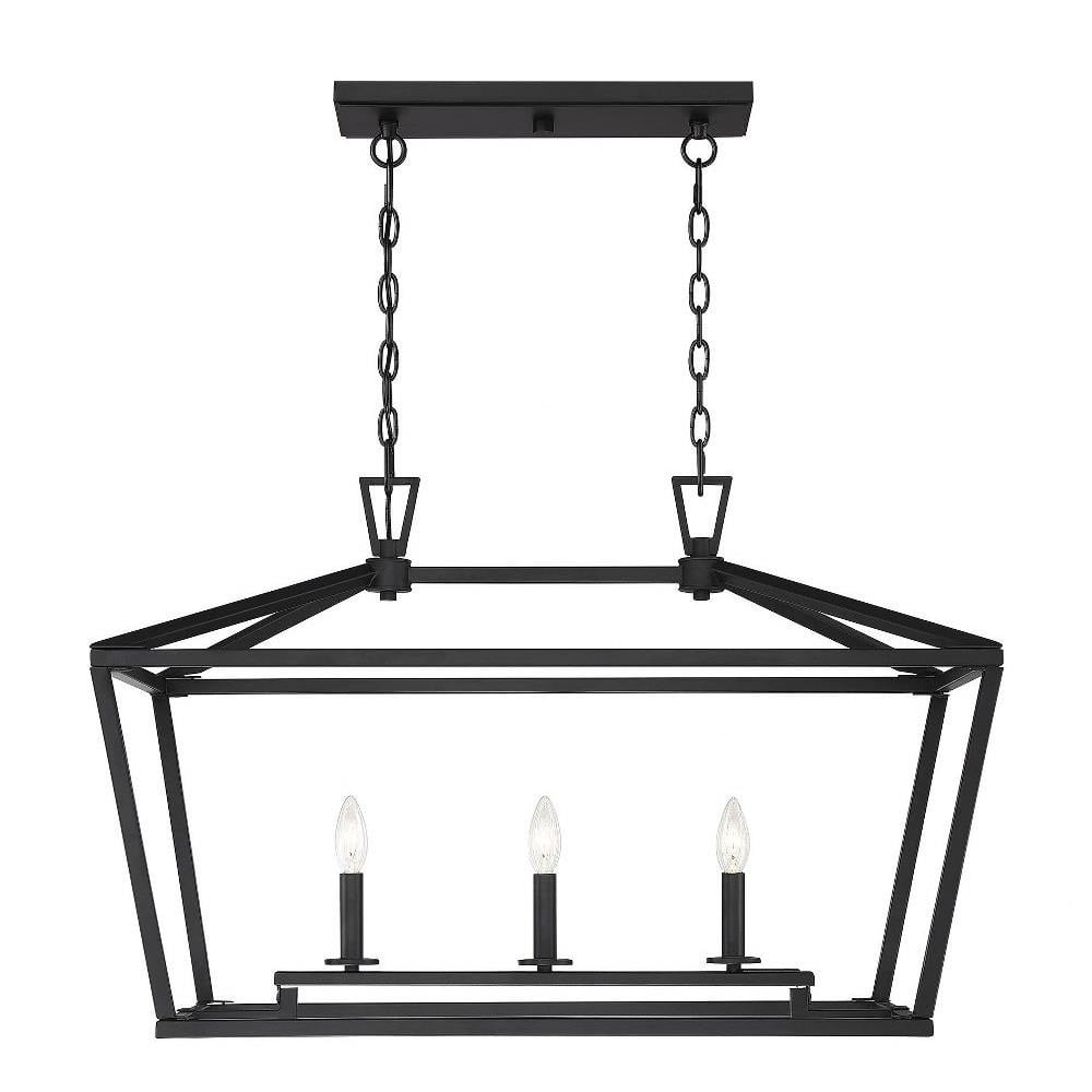 Matte Black 3-Light Linear Chandelier with Open Lantern Design