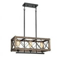 thumbnail image 1 of LNC Farmhouse 3-Light Black and Wood Linear LED Kitchen Island Chandelier, 1 of 16