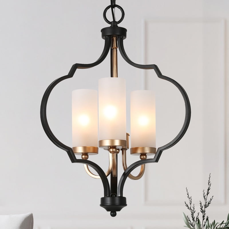 LNC 3-Light Matte Black and Gold with Frosted Glass Shades Globe Transitional Chandelier