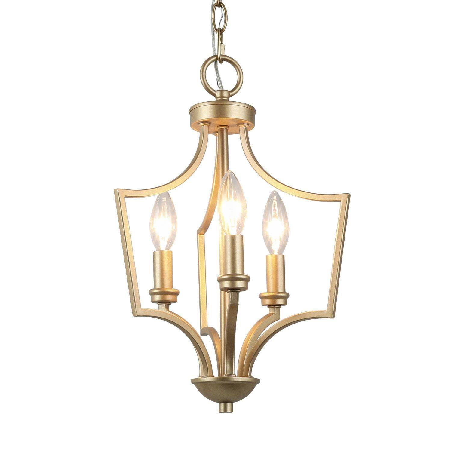 LNC 12" Gold Mini Chandelier with 3 Candles and Adjustable Chain, E12 Base, Indoor Dry Use
