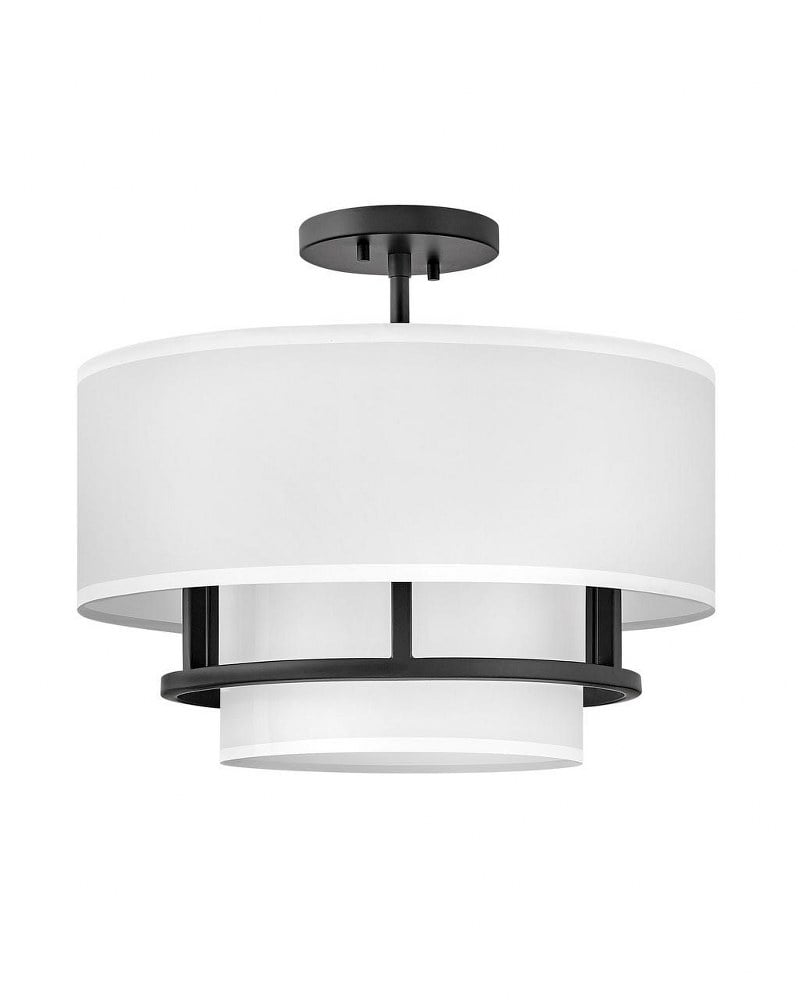 Black Steel 16" Drum Semi-Flush Mount Light