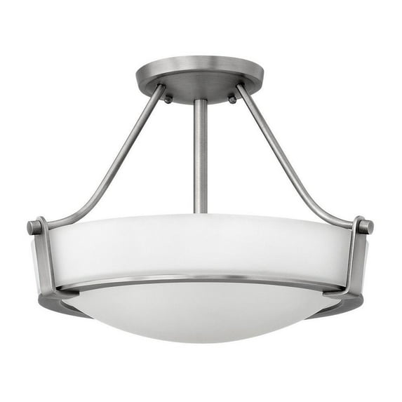 3 Light Medium Semi-Flush Mount in Transitional Style 16 inches Wide By 11.75 inches High-Antique Nickel Finish-Etched Glass Color-Incandescent