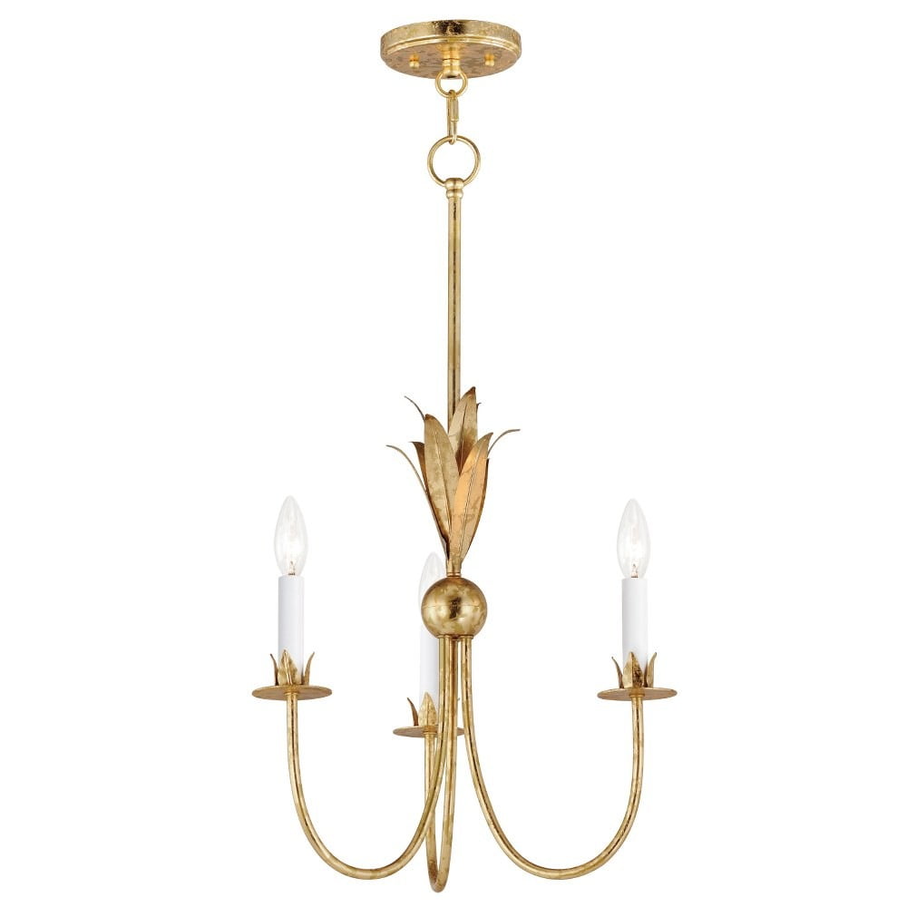 Gold Leaf 3-Light Candle Chandelier with Off-White Covers
