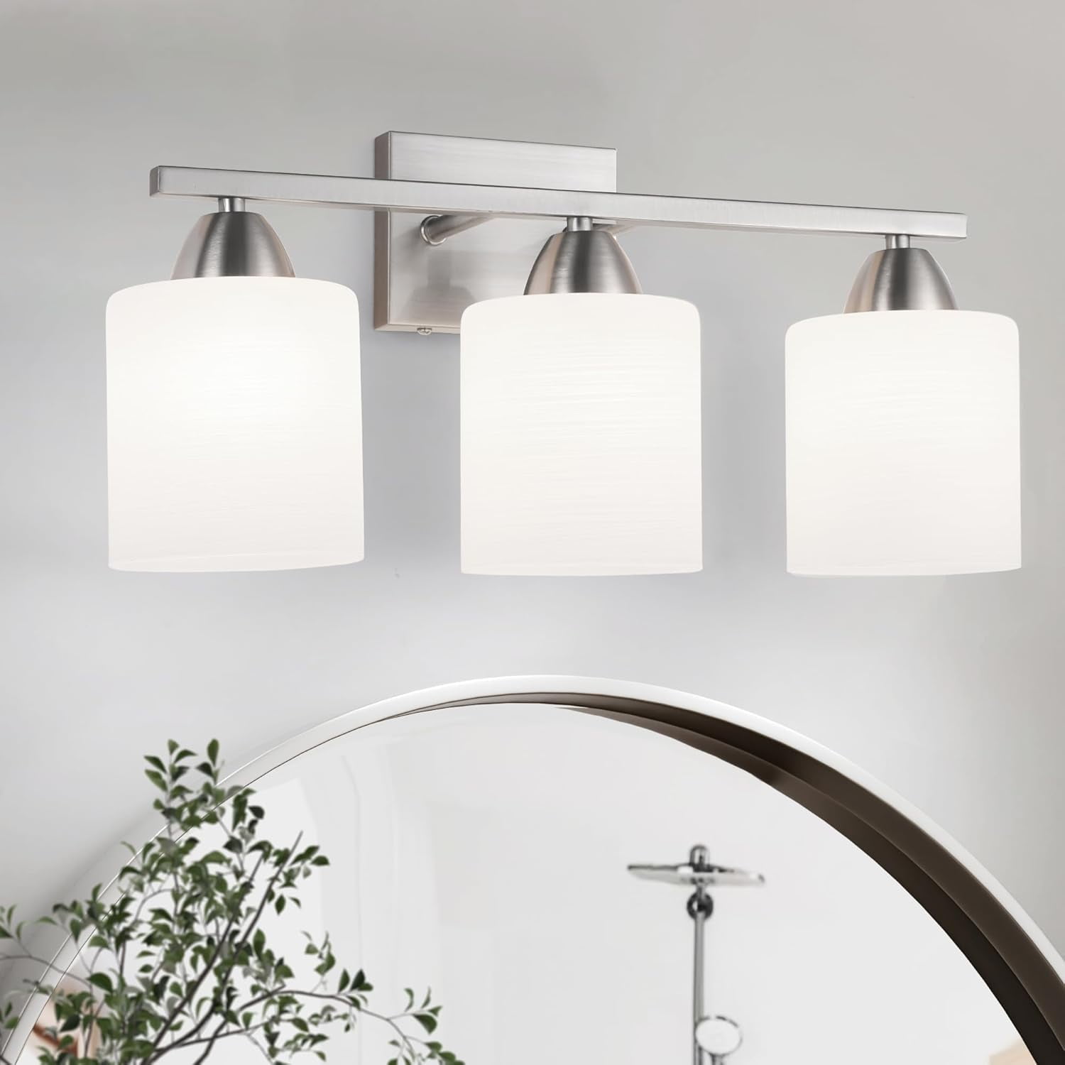3 Light Modern Bathroom Vanity Light Fixtures - Brushed Nickel Finish with Milky White Glass ...