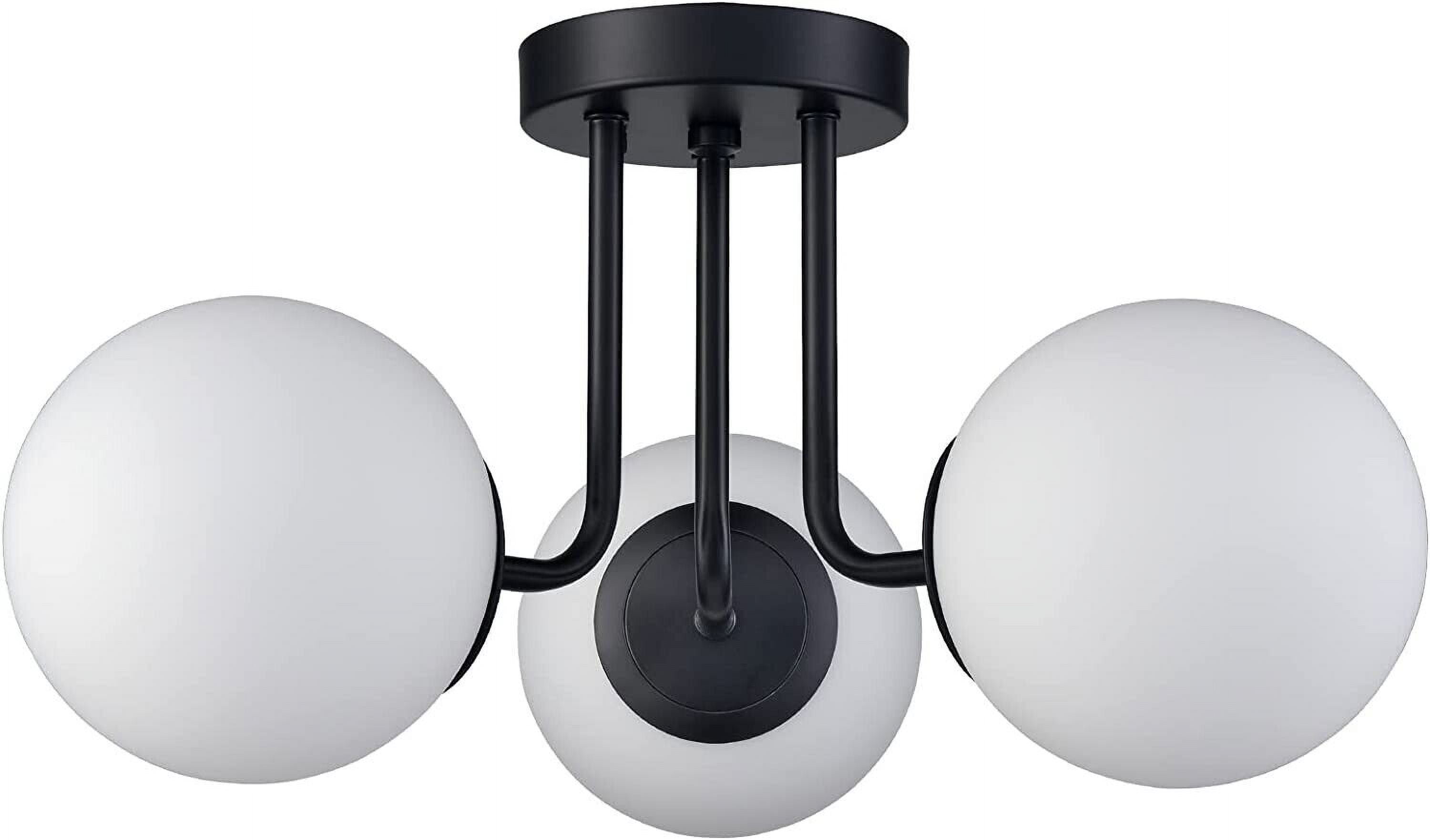 Opal Matte Black and White Glass Globe LED Semi-Flush Mount Light