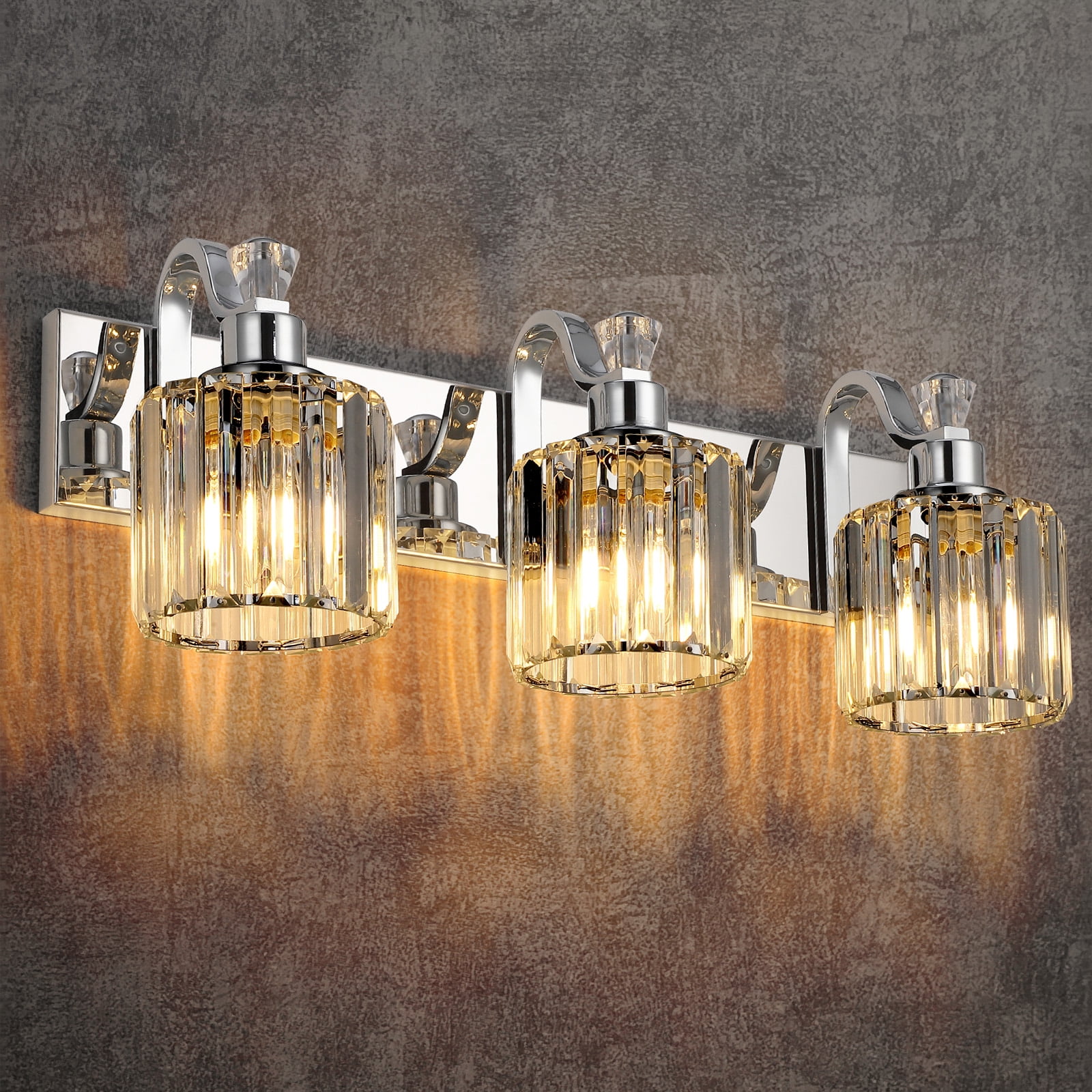 3-Light Modern Crystal Bathroom Light Fixtures-Chrome Vanity Lights ...