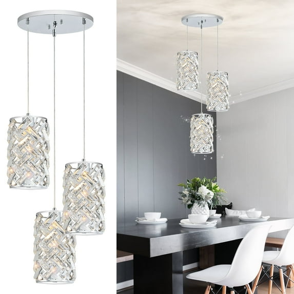 3-Light Modern Crystal Pendant Light, Chrome Mini Chandelier – Cluster Pendant Lighting Fixture for Kitchen Island, Dining Room, Bedroom, Hallway, Porch