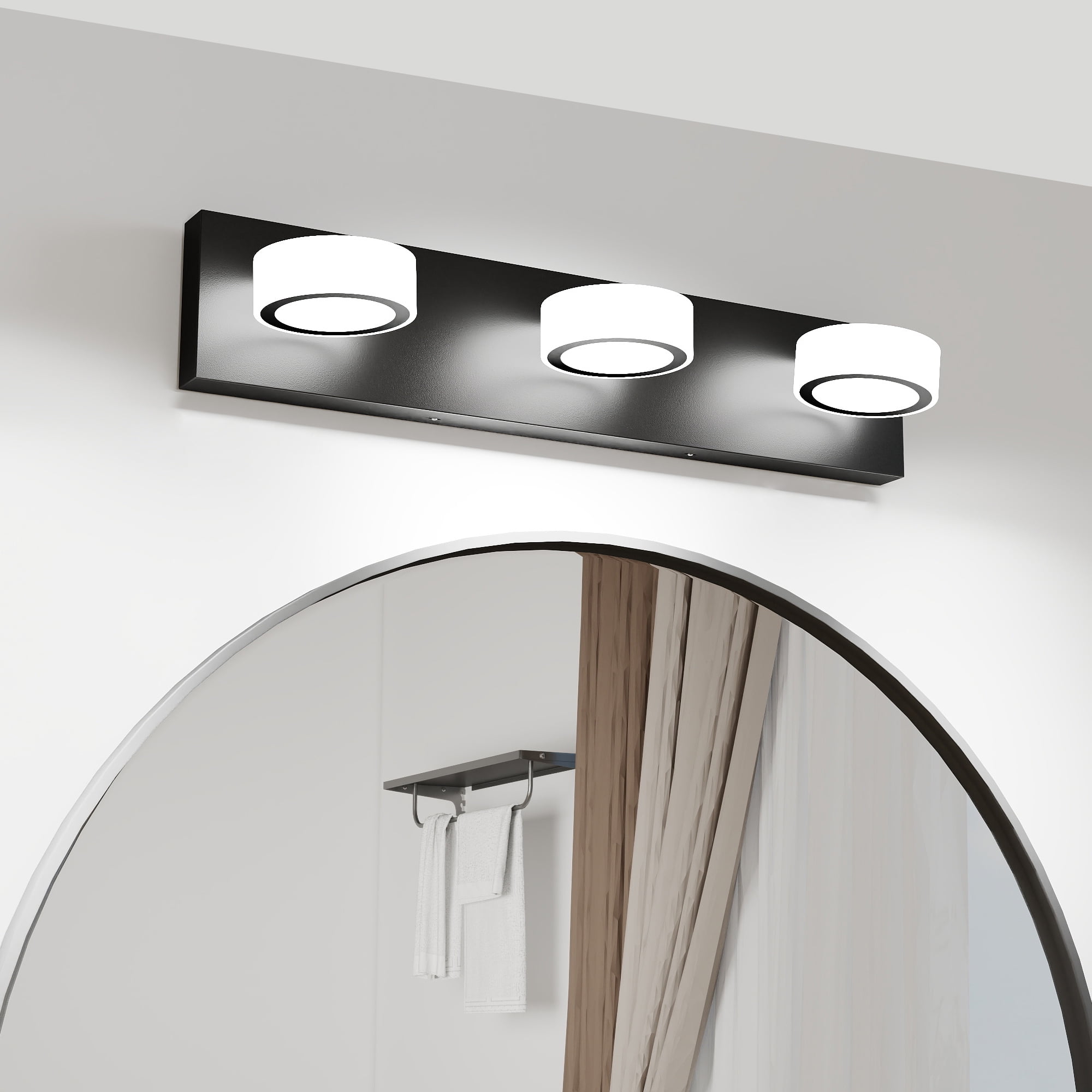 3 Light Modern Rotating Oval Lampshade 21.3in Metal Vanity Light Fixtures Dimmable for Bathroom Lighting Over Mirror Black