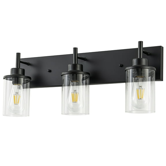 3-Light Modern Wall Sconce Lighting Matte Black with Clear Glass Shade,Wall Lights,Bath Vintage Wall Mounted Lamps Vanity Light for Bedroom,Living Room