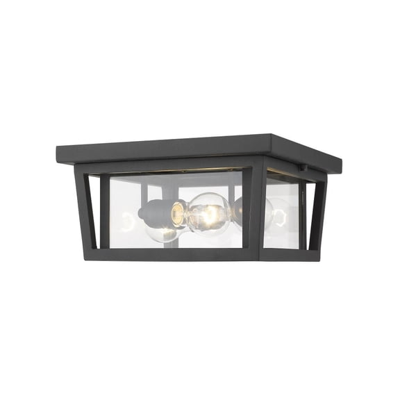 3 Light Outdoor Flush Mount In Craftsman Style 12 Inches Wide By 6 Inches High-Black Finish Z-Lite 571F-Bk