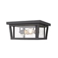 thumbnail image 1 of Z-Lite Seoul 3 Light Clear Glass Aluminum Outdoor Flush Mount in Bronze, 1 of 5