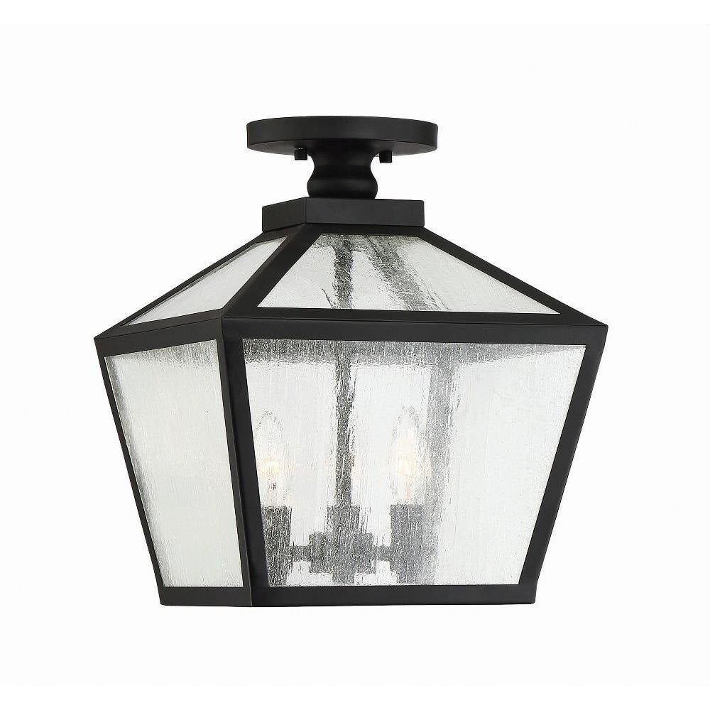 Matte Black Glass 3-Light Outdoor Flush Mount Lantern