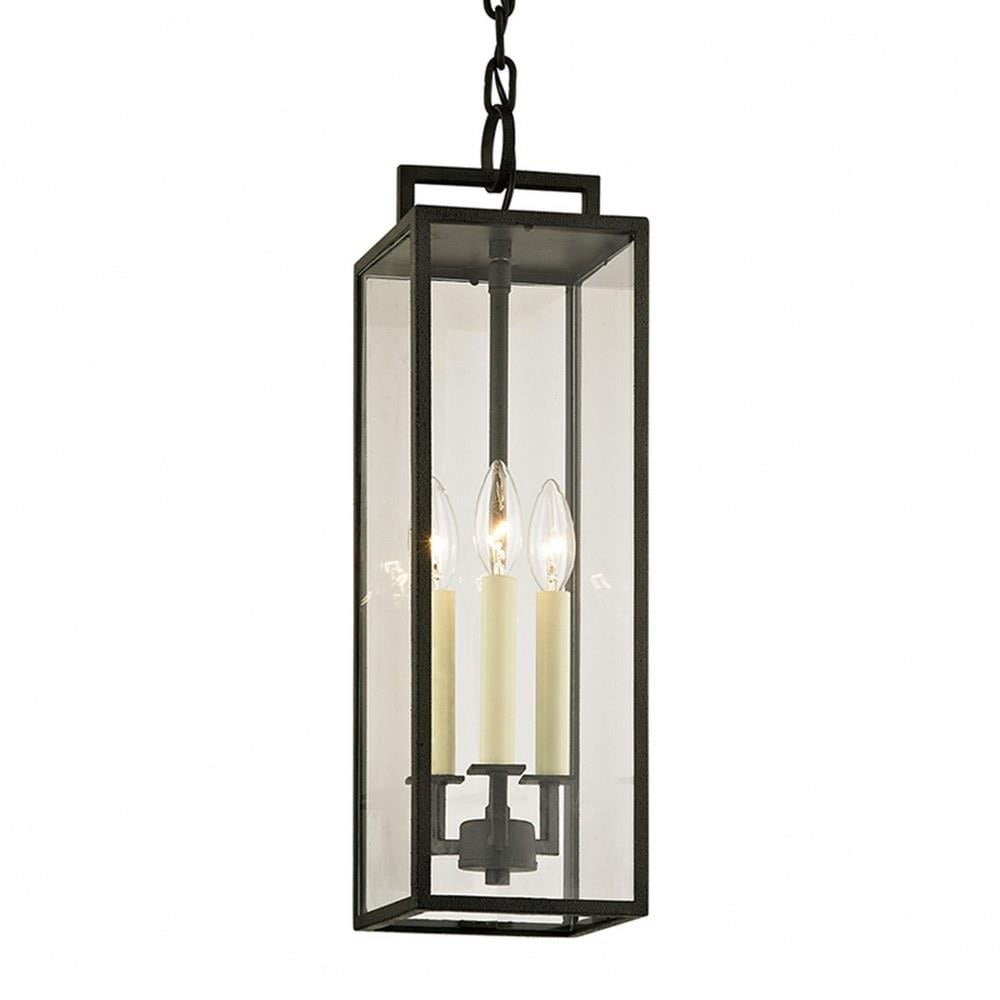 Forged Iron 3-Light Clear Glass Outdoor Pendant
