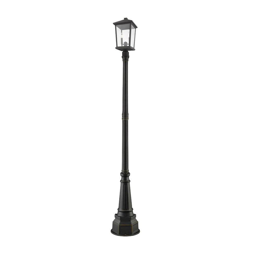 Z-Lite Beacon 3 Light 94" Clear Glass Aluminum Outdoor Lamp Post in Bronze
