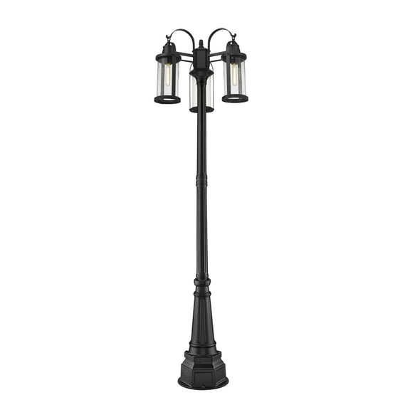 3 Light Outdoor Post Mounted Fixture Frame Finish Black