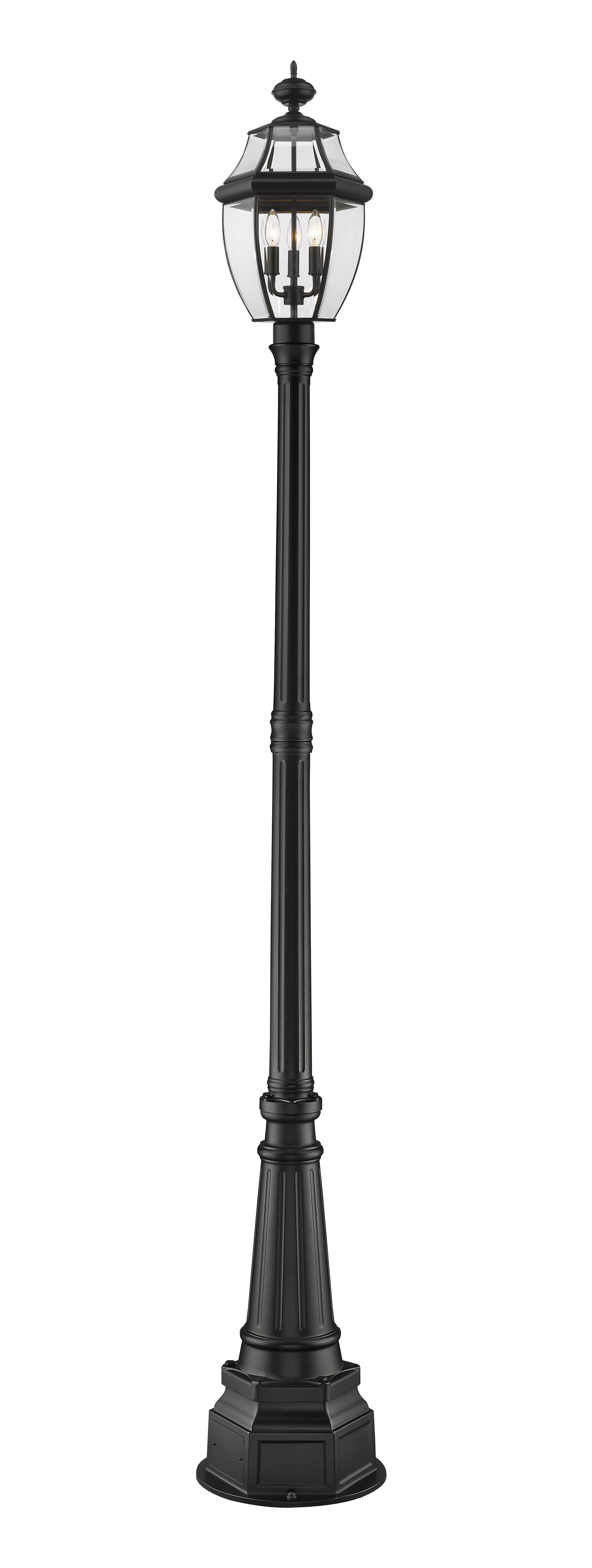 3 Light Outdoor Post Mounted Fixture Frame Finish Black